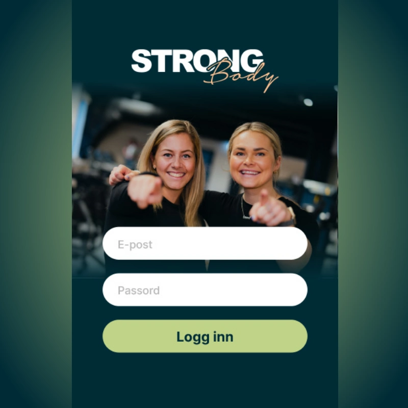 Login skjerm i StrongBody-appen